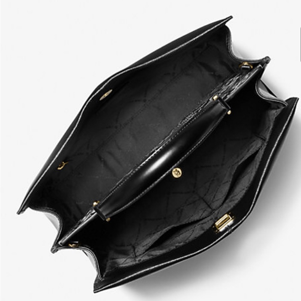 Michael Kors Black & Gold Penelope Large Leather Satchel - Picture 2 of 10
